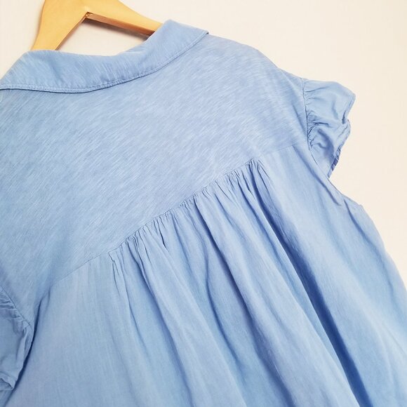 Anthropologie Pilcro Flutter-Sleeve Babydoll Top Wedgewood Blue Cotton $70 India - Picture 13 of 14